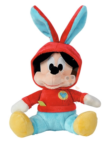  peluche mickey déguisé en lapin rouge bleu jaune 